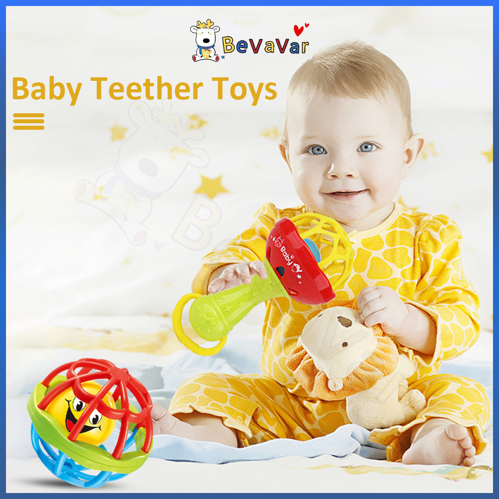 BEVAVAR ซิลิโคน ของเล่นเขย่ามือ ยางกัดเด็ก มีเสียงกรุ้งกริ้ง ยางกัด ปราศจาก BPA