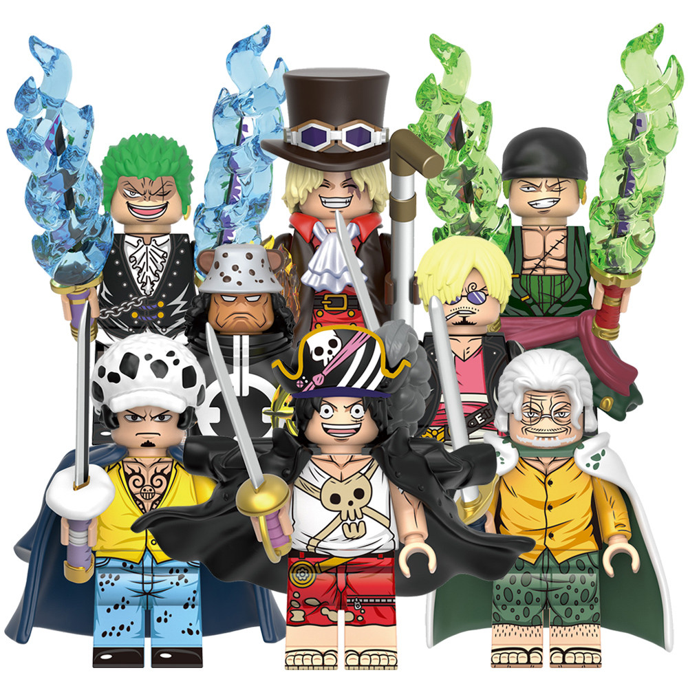 อะนิเมะLuffy Roronoa Barthlemew Kuma Trafalger Rayleigh Sanji Saboคอลเลกชันอาคารบล็อกรูปของเล่นเด็กของขวัญ