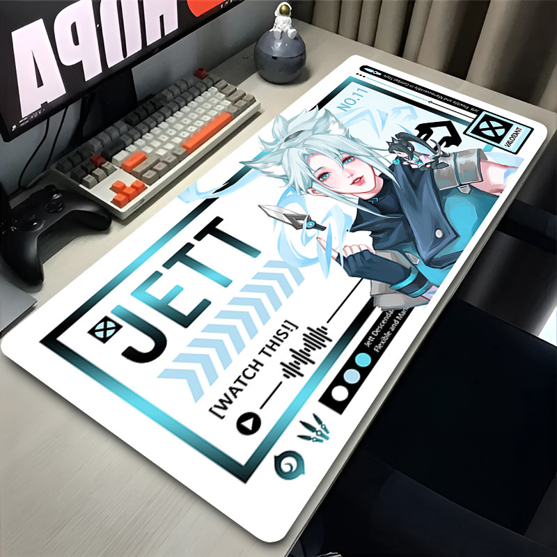 Valorant Jett แผ่นรองเมาส์ใหม่ HD Mousepad แล็ปท็อป Kawaii สาวอะนิเมะแป้นพิมพ์พรม PC อุปกรณ์เสริมสําหรับเล่นเกมขยายโต๊ะ XXL พรม