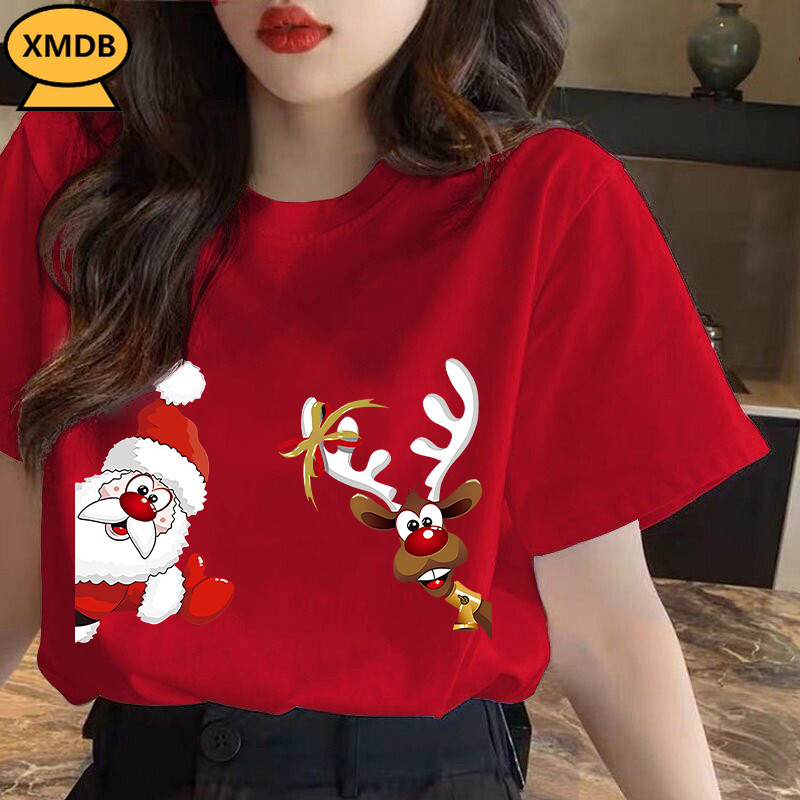 (COD) เสื้อคริสต์มาสลายกราฟิก Happy New Year &Christmas Graphic t shirt คอตตอน คอลูกเรือ ทรงหลวม S-5XL#28