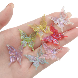 ลูกปัดผีเสื้ออะคริลิคแฟชั่น 10ชิ้น 25x25มม สีAB สำหรับ DIY สร้อยข้อมือ-สร้อยคอ