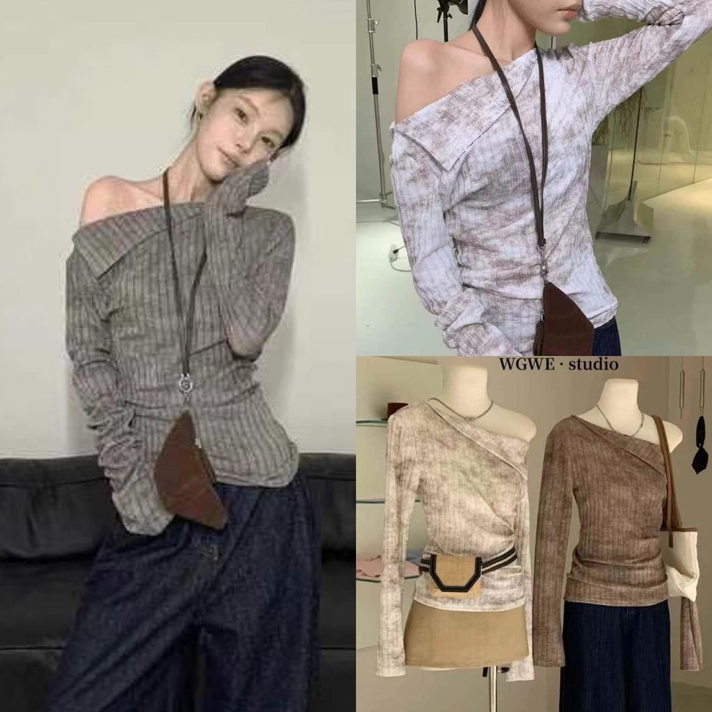 เสื้อปาดไหล่ แขนยาว เนื้อนิ่ม ผ้าดีมาก ทรงเกาหลี ทรงน่ารัก แฟชั่นเกาหลี TAG WG.WE