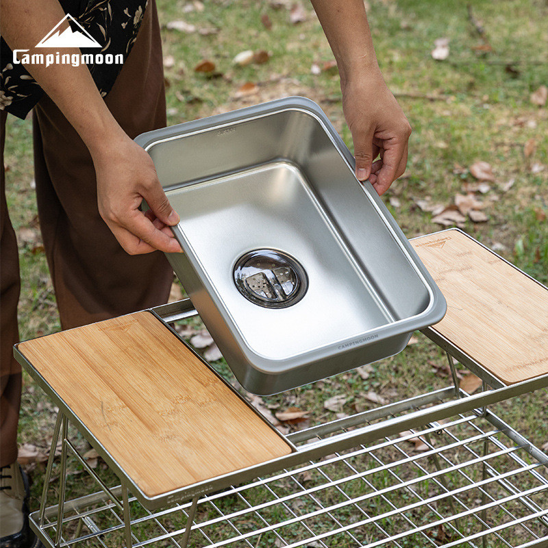 CAMPINGMOON โต๊ะบาร์บีคิวขยายอ่างล้างจานอาหารสแตนเลสเข้ากันได้กับ CK-26อุปกรณ์ตั้งแคมป์โต๊ะ Igt อุปกรณ์ปิกนิก