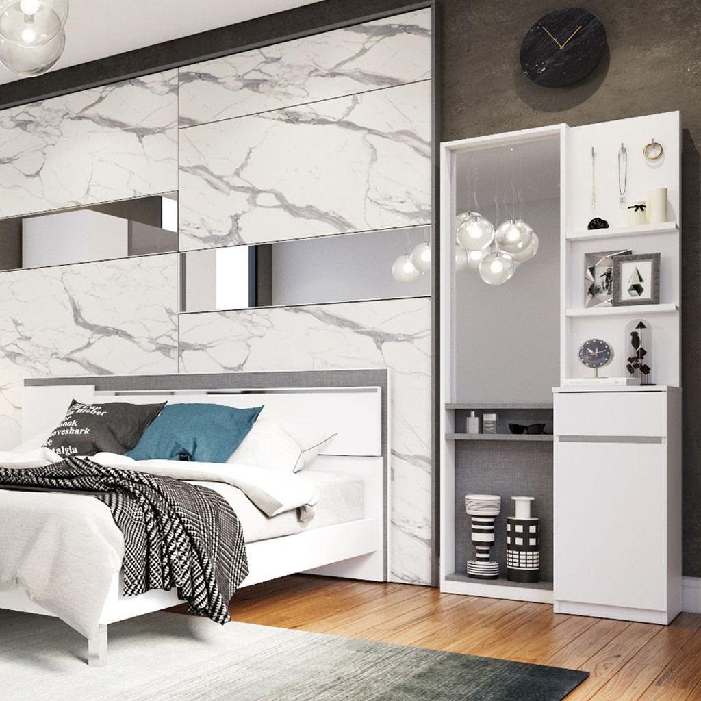 SB Design Square โต๊ะเครื่องแป้งแบบยืน รุ่น Ricchi สีขาว (80x35x180 ซม.) แบรนด์ SB FURNITURE