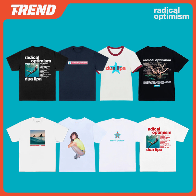Dua Lipa Radical Optimism Tour Merch ผ้าฝ้ายเสื้อยืด Vintage ผู้ชายและผู้หญิง Plus ขนาด Street หลวมพิมพ์แขนสั้นแฟชั่นฤดูร้อนเสื้อลําลอง Tee