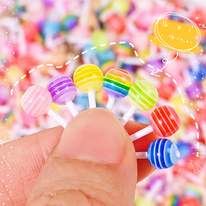 10 ชิ้น/เซ็ต Mini Stripe Lollipop จําลองอาหารเรซิ่น DIY เปลือกโทรศัพท์มือถือพวงกุญแจตกแต่งจี้อุปกรณ์เสริม