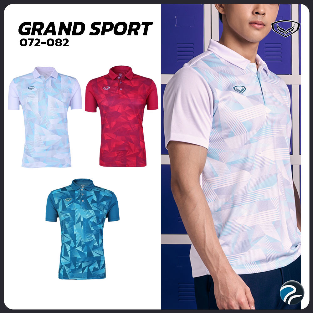 GRAND SPORT เสื้อคอปกพิมพ์ลายทั้งตัว รหัส 072082 ผ้าโพลีอีสเตอร์ เบา แห้งไว ยูนิเซ็กซ์