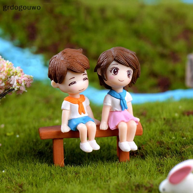 Grdog 1 ชุดคู่หวาน DIY Mini Miniature Figurine Garden Deco ที่นั่ง Micro Landscape th