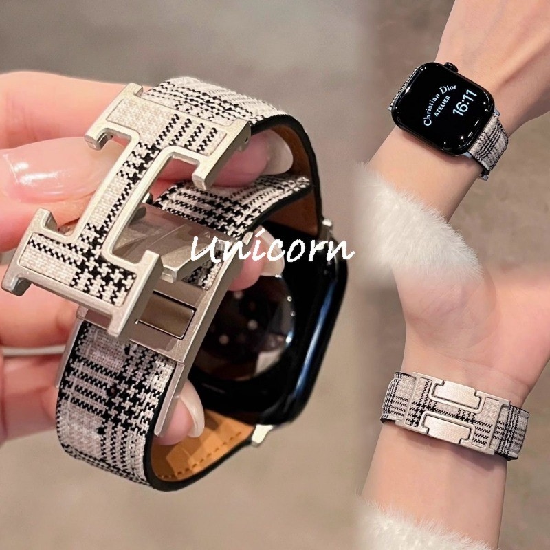 สายรัดแม่เหล็กสําหรับ Apple Watch S10 42/46 มม.9 8 7 6 SE 5 4 H-type พับหัวเข็มขัดสร้อยข้อมือ 38 40 44 มม.45 มม.41 มม.สําหรับ iwatch