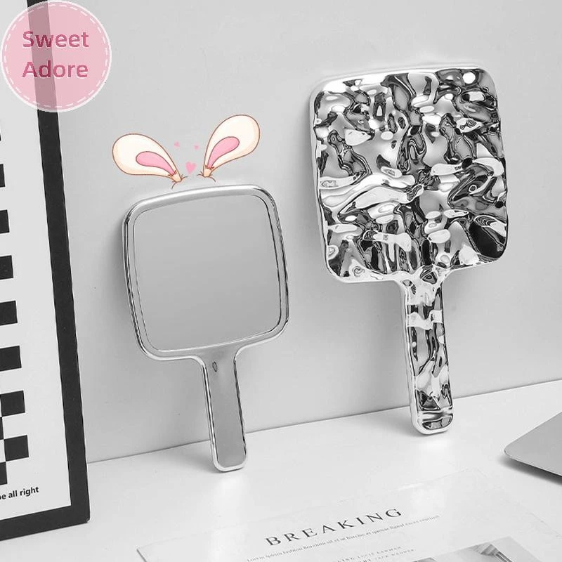SweetAdore Liquid Shape Square Mirror Hand-Held Desktop Cosmetic Portable Makeup Mirror Travel Retro Style Beauty Mirror For Handbag TH