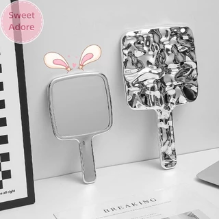 SweetAdore Liquid Shape Square Mirror Hand-Held Desktop Cosmetic Portable Makeup Mirror Travel Retro Style Beauty Mirror For Handbag TH