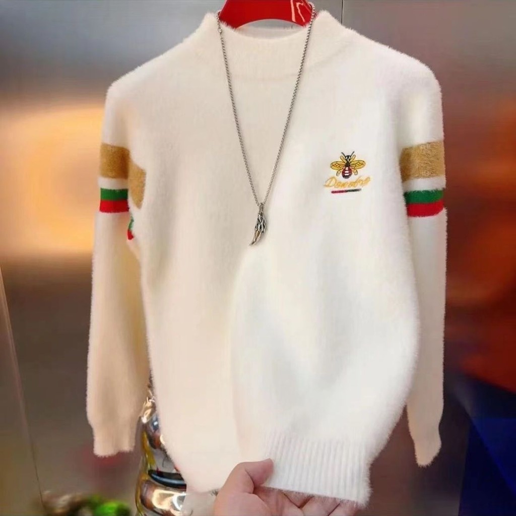ผู้ชายเสื้อกันหนาวฤดูใบไม้ร่วงฤดูหนาวระดับไฮเอนด์แสงหรูหราเสื้อสวมหัวเสื้อกันหนาวครึ่งคอเต่าด้านบนเสื้อผ้าเสื้อกันหนาวอบอุ่น จุดต่ําสุด เสื้อเสื้อผ้าผู้ชาย[พร้อมส
