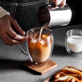 จัดส่งรวดเร็ว แก้วกาแฟ 2ชั้น มีหูจับ ถ้วย150มล.250มล.350มล.สีใส Coffee Glass สำหรับคาเฟ่ ร้านกาแฟ