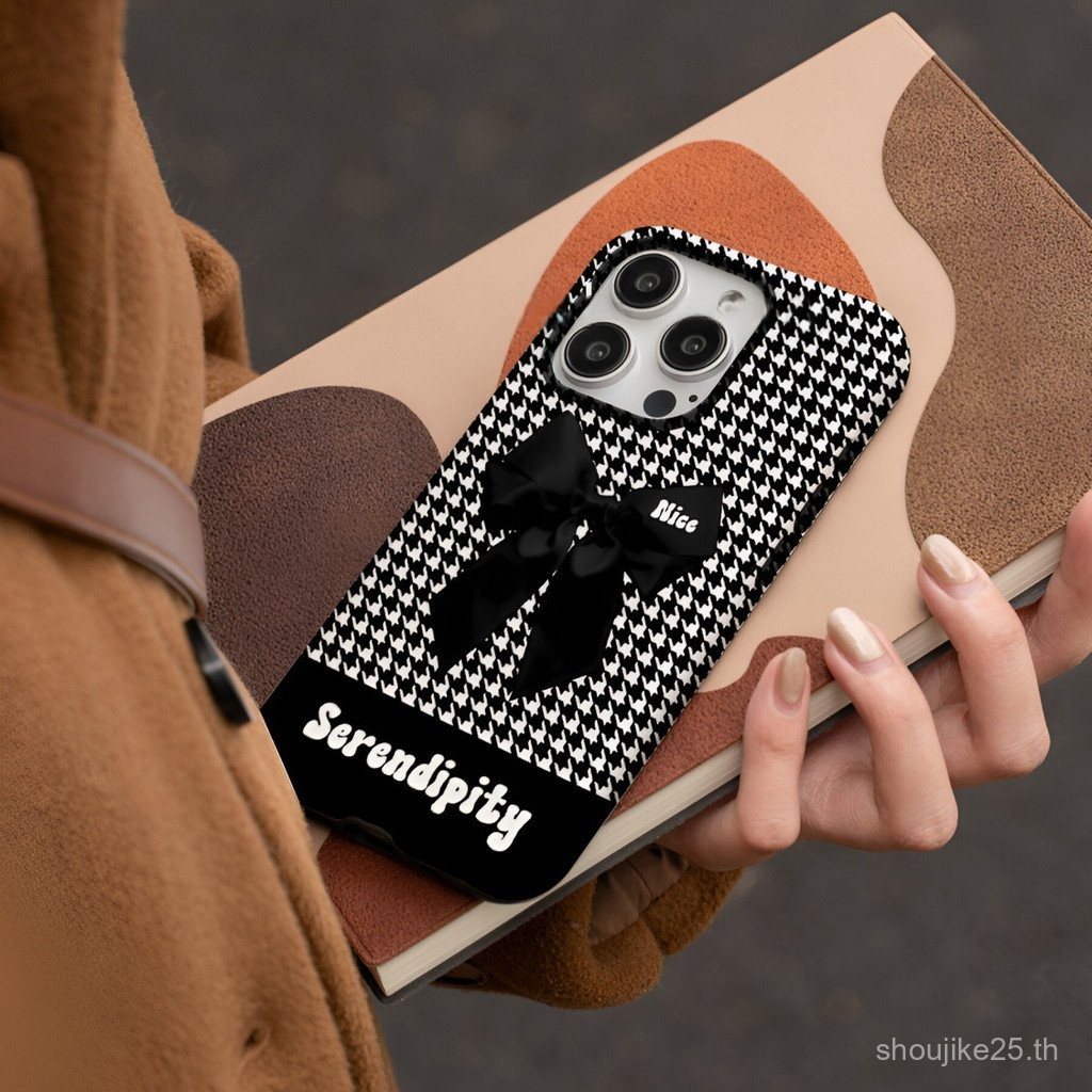 เคสโทรศัพท์ลายโบว์ลาย Houndstooth สำหรับ iphone16/15PROMAX สำหรับไอโฟน14Pro ฟิล์มแฟชั่น13สไตล์ INS เฉพาะกลุ่ม