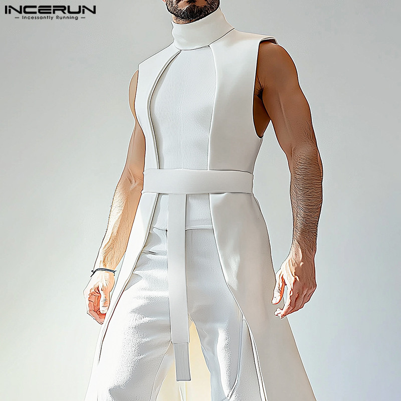 Incerun Men Vintage Deconstructed Casual แขนกุดสีทึบถัง