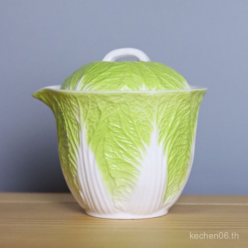 Baicai Cover Bowl Dehua White Porcelain Tea Bowl สินค้าใหม่ Creative Cabbage Ceramic Kung Fu Tea Set Bowl พร้อมฝาปิดป้องกันการลวก