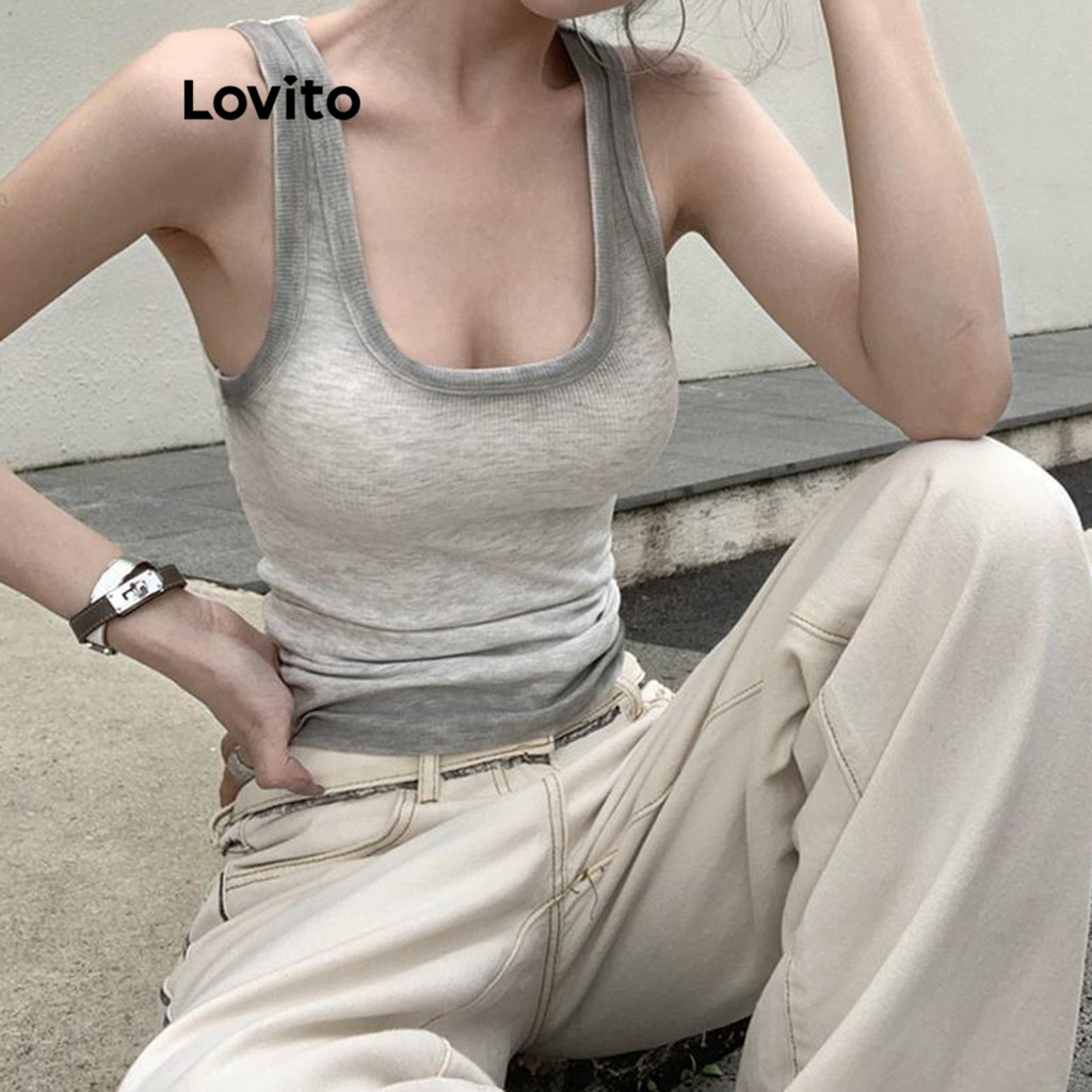 Lovito เสื้อกล้ามลําลอง ลายเรียบ สําหรับผู้หญิง LNA59410