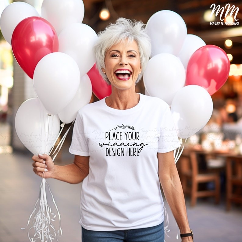 Senior white 3001 t-shirt birthday mockup Grandma older ladies white tee mock-up woman bday tshirt m