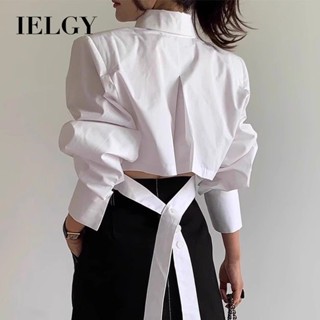 IELGY เก๋ไก๋ ปก กลับปุ่มผูกกลวงหลวมอเนกประสงค์เสื้อสั้นสําหร…