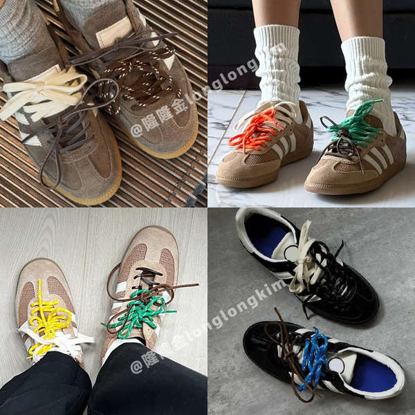 เชือกรองเท้า เชือกรองเท้ากลม Longlongkim ของแท้ดัดแปลงของ adidas samba ลูกผูกรองเท้า miumiu สีเขียว 