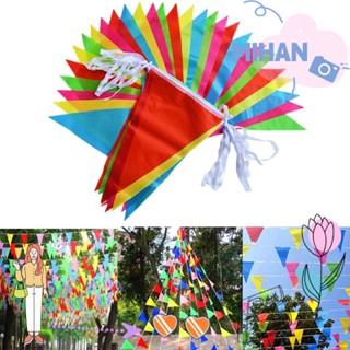 เดือน 100ม ธงสามเหลี่ยม ผ้าไนลอน เทศกาล กลางแจ้ง หลากสี