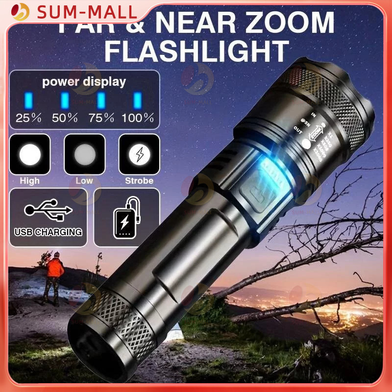 100000 lumens แสงแรงพิเศษ กันน้ำ IP67 LED พกพา ไฟฉายซูมได้ ไฟฉายแรงสูง ไฟฉายถือ ไฟฉายฉุกเฉิน ไฟฉายสว่างมาก ไฟสำรอง