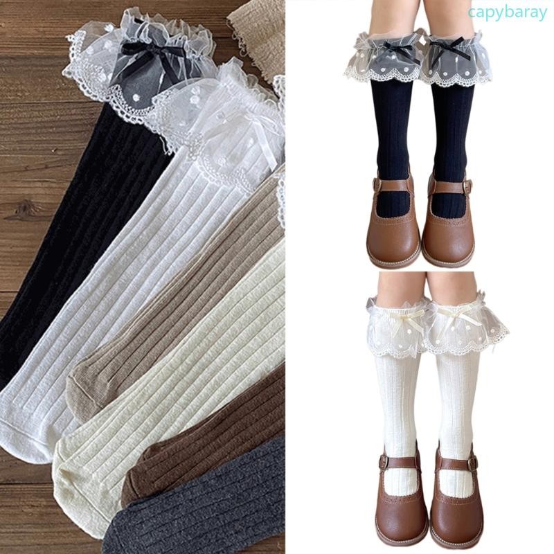 Cpy ถุงเท้าลูกวัวลูกไม้สําหรับสาววัยรุ่น Bowknot Boot ถุงเท้าขายาวถุงน่อง Breathable แฟชั่นถุงเท้าหลวม