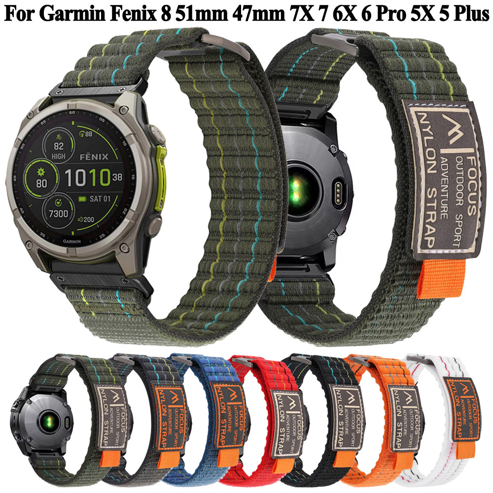 22 มม.26 มม.สําหรับ Garmin Fenix 8 51 มม.47 มม., Fenix 7 7X Pro, Fenix 6 6X Pro, Fenix 5 5X Plus QuickFit สร้อยข้อมือสายรัดไนลอน