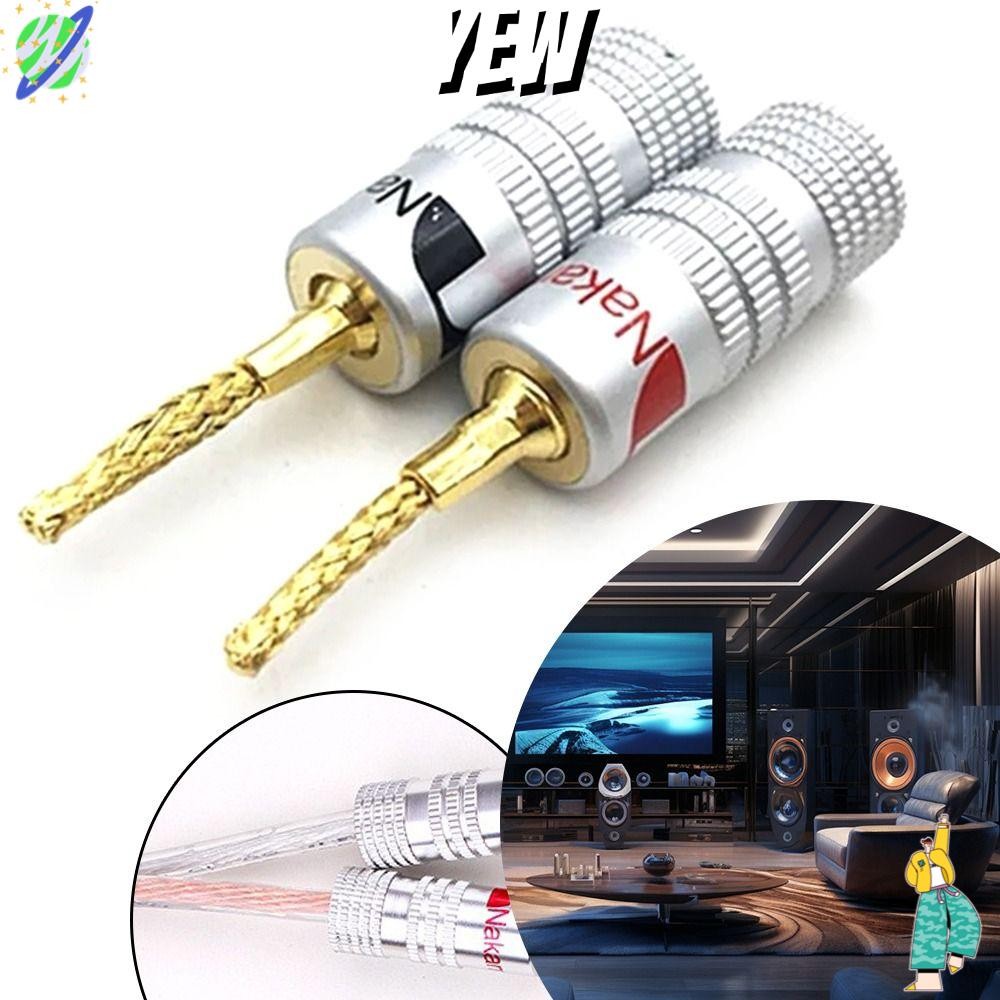 Yew Musical Sound Banana Plug, Gold Plated Nakamichi Banana Plug, Pin Screw Type with Screw Lock Black & Red Speaker Wire Cable Connectors