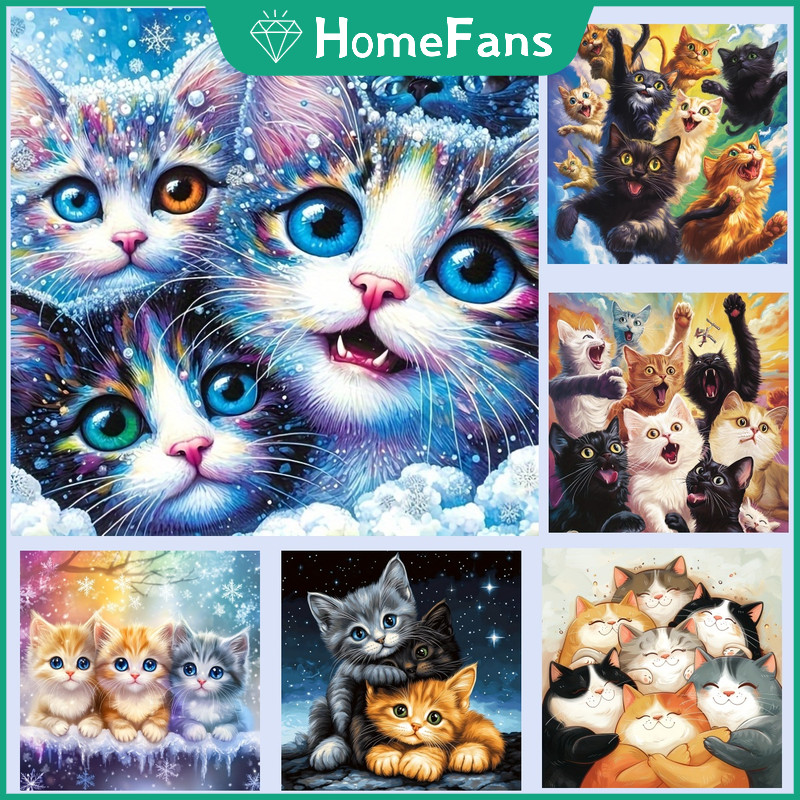 HFAdorable ลูกแมว 5D DIY เพชรจิตรกรรมชุด Cosmic Cross เพชรเย็บปักถักร้อยภาพวาด Rhinestone โมเสคเพชร Art Home Decor ภาพวาด
