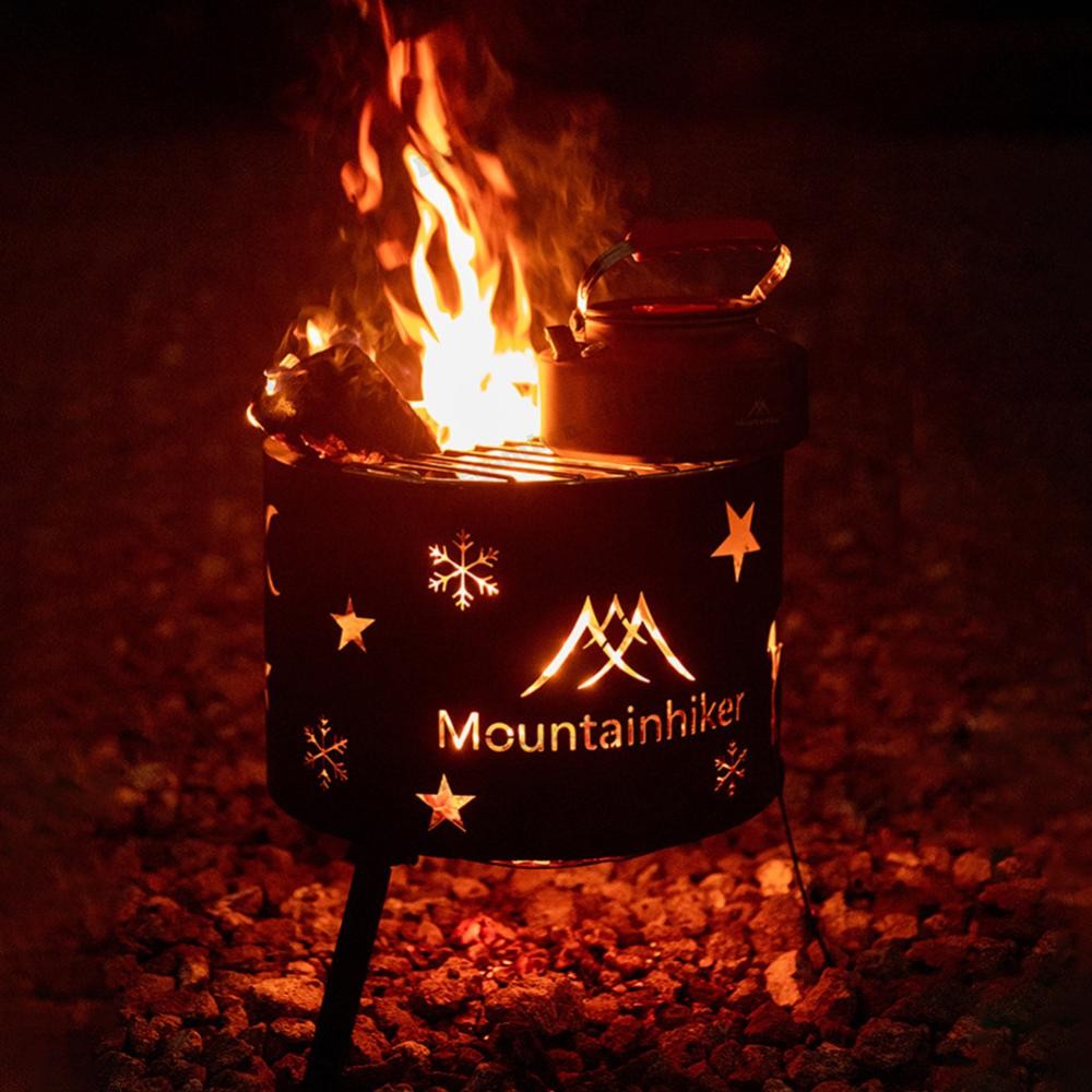 Mountainhiker กวางเอลก์ ดาว ถังบาร์บีคิวพร้อมกระเป๋าพกพาเตาไม้แบบพับได้สําหรับย่างต้ม