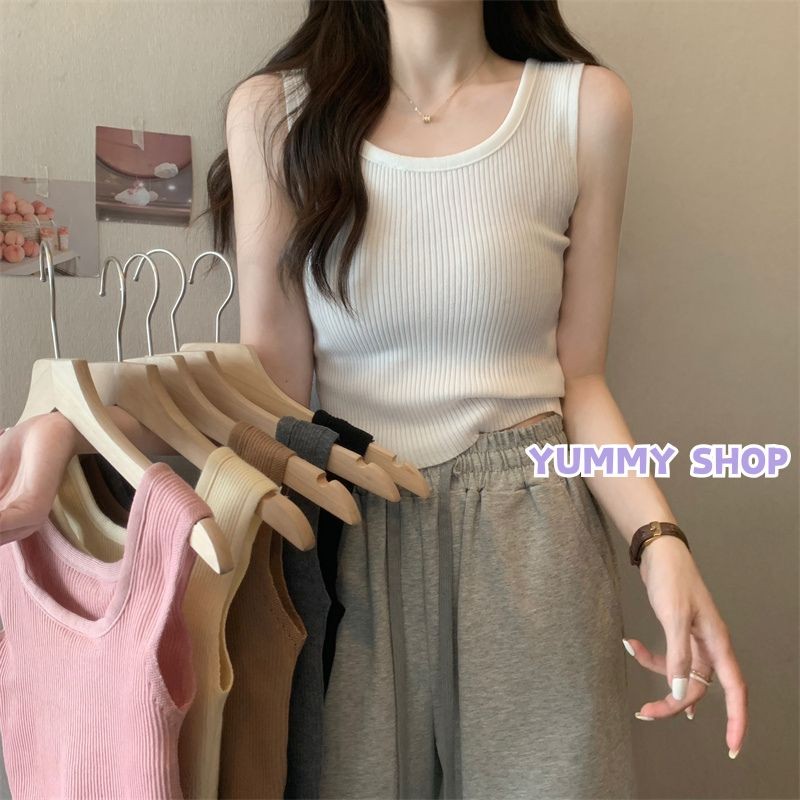 🎀Yummy Shop🎀พร้อมส่ง【28019】 เสื้อกล้ามไหมพรม ดีเทลผ้าร่องใส่สบาย -C