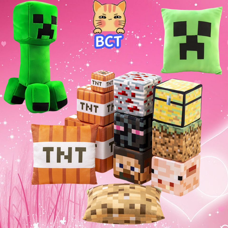 Bct Minecraft ของเล่นตุ๊กตา Creative CREEPER Redstone หญ้าบล็อกตุ๊กตา MC Plushies หมอนห้องนอนเกมอุปกรณ์ต่อพ่วงของเล่นตกแต่งบ้านของขวัญวันเกิดคริสต์มาสของขวัญ