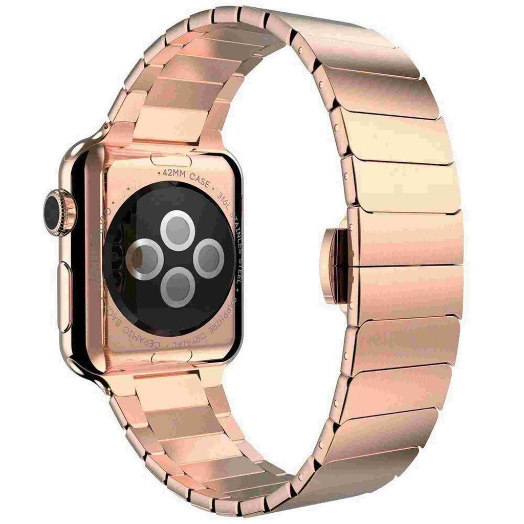 สายสแตนเลสสตีลแบบชิ้นเดียวสายโลหะหัวเข็มขัดผีเสื้อเหมาะสำหรับ Iwatch