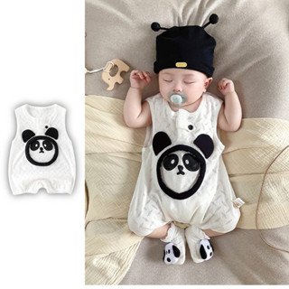 ฤดูร้อนใหม่เสื้อผ้าเด็กชายและหญิงแขนกุดแพนด้าบอดี้สูท0-24เดื…