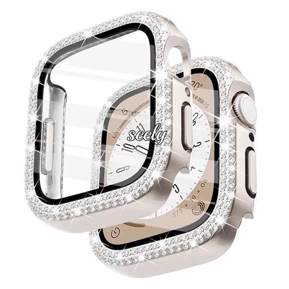 บลิง แก้ว + กรณีสําหรับแอปเปิ้ลดูขนาด42มิลลิเมตร46มิลลิเมตร40มิลลิเมตร41มิลลิเมตร44มิลลิเมตร45มิลลิเมตร44มิลลิเมตร44มิลลิเมตรเพชรกันชน+หน้าจอสําหรับ ฉันดู ชุด 11 10 9 8 7 6 5 4 กับ 2