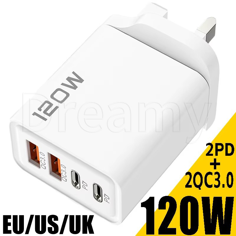 120w EU/US/UK Dual PD Fast Charging หัวชาร์จโทรศัพท์ - Dual USB สมาร์ทโฟนปลั๊กชาร์จ - โทรศัพท์มือถือ Quick Charge Accessories - แบบพกพา Travel โทรศัพท์มือถืออะแดปเตอร์