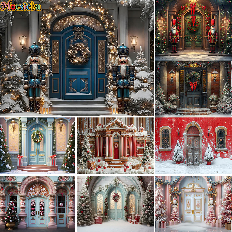 พื้นหลังการถ่ายภาพ Christmas Arch ประตูหิมะ Holiday Party ต้นคริสต์มาสเด็กครอบครัว Portrait Decor ฉากหลังสตูดิโอถ่ายภาพ