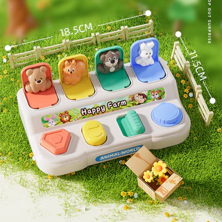 กล่องของเล่นรูปสัตว์ Montessori Interactive สัตว์ของเล่นปุ่มยืดหยุ่นของเล่นการ์ตูนสัตว์ Pop-up