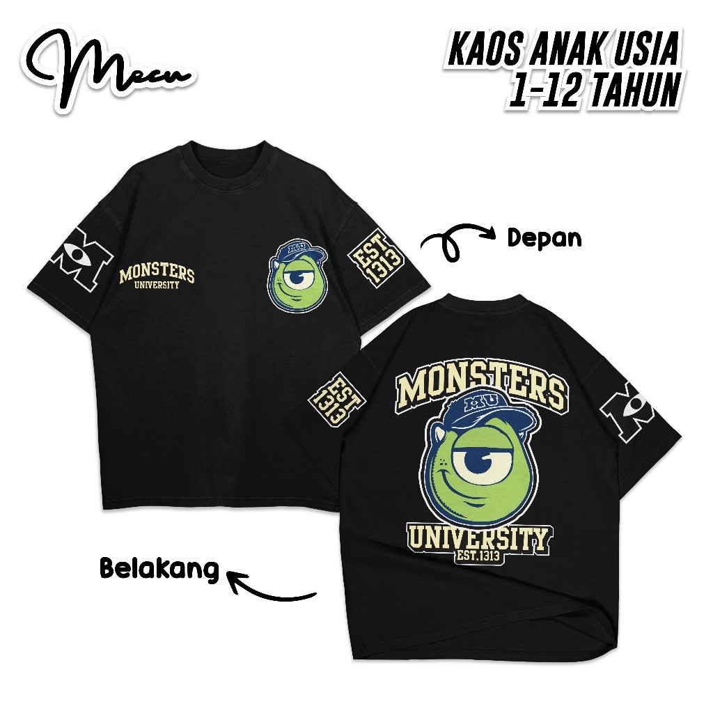 Mecukids MONSTER UNIVERSITY DISTRO เสื้อยืดสําหรับ CHILDREN AGE 1-12