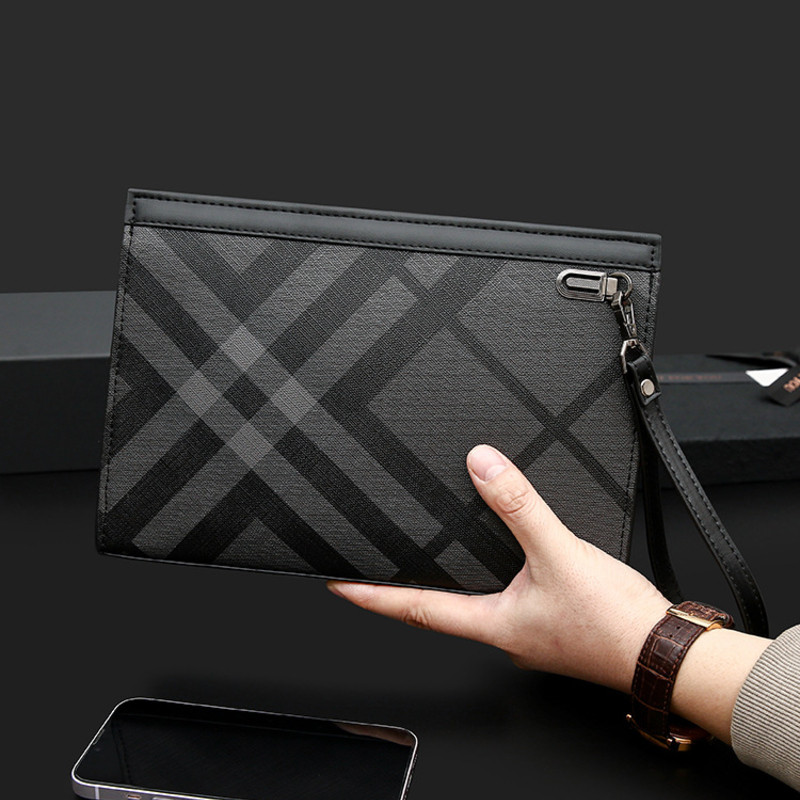 กระเป๋าคลัทช์ธุรกิจผู้ชายอินเทรนด์ผู้ชายระดับไฮเอนด์กระเป๋าคลัทช์กระเป๋าคลัทช์กระเป๋าซองจดหมายลายสก๊อตผู้ชายสไตล์