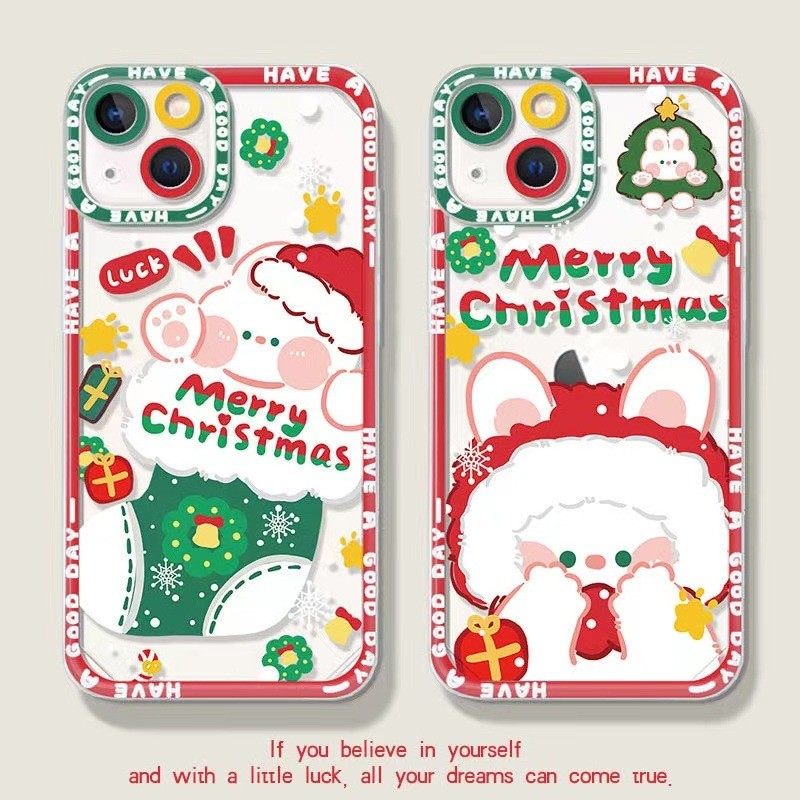 ในสต็อก การ์ตูนน่ารักซานตาคลอส IPhone 16 15 11 13 14 12 Pro Max 7Plus X Xr Xs Max TPU Shockproof Phone Case