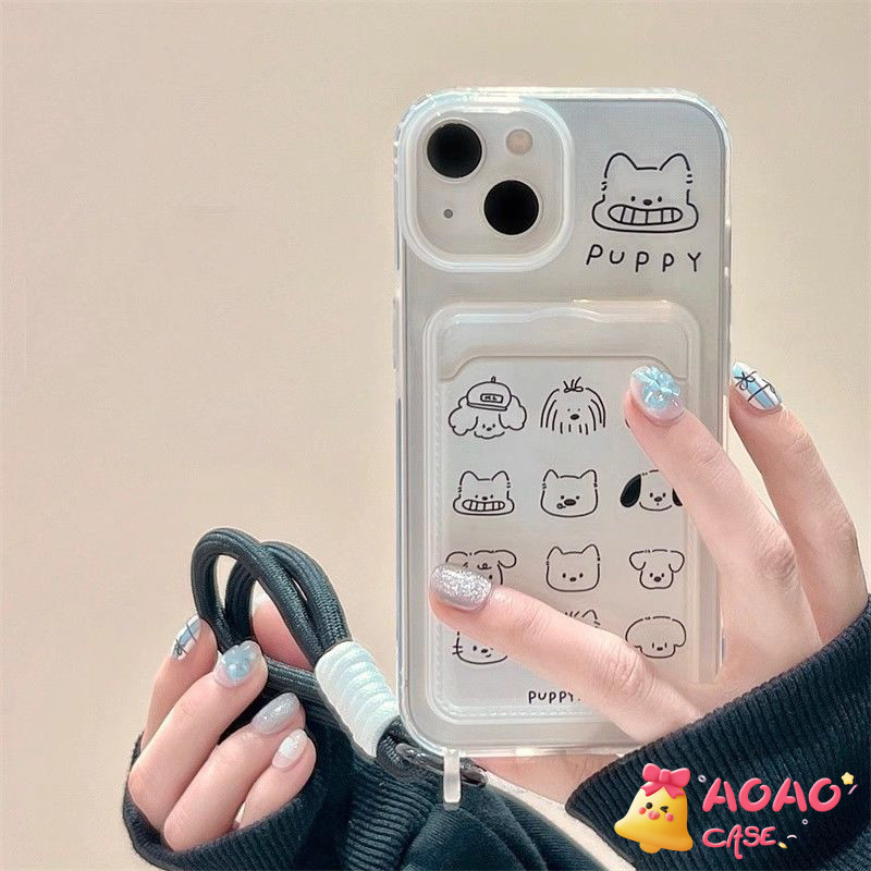 เคสไอโฟน 11 สำหรับ iPhone 15 16 13 11 14 12 Pro Max XR 16 7 8 15 14 Plus X XS Max ตลกตลกการ์ตูนลูกสุนัขกระเป๋าสตาง