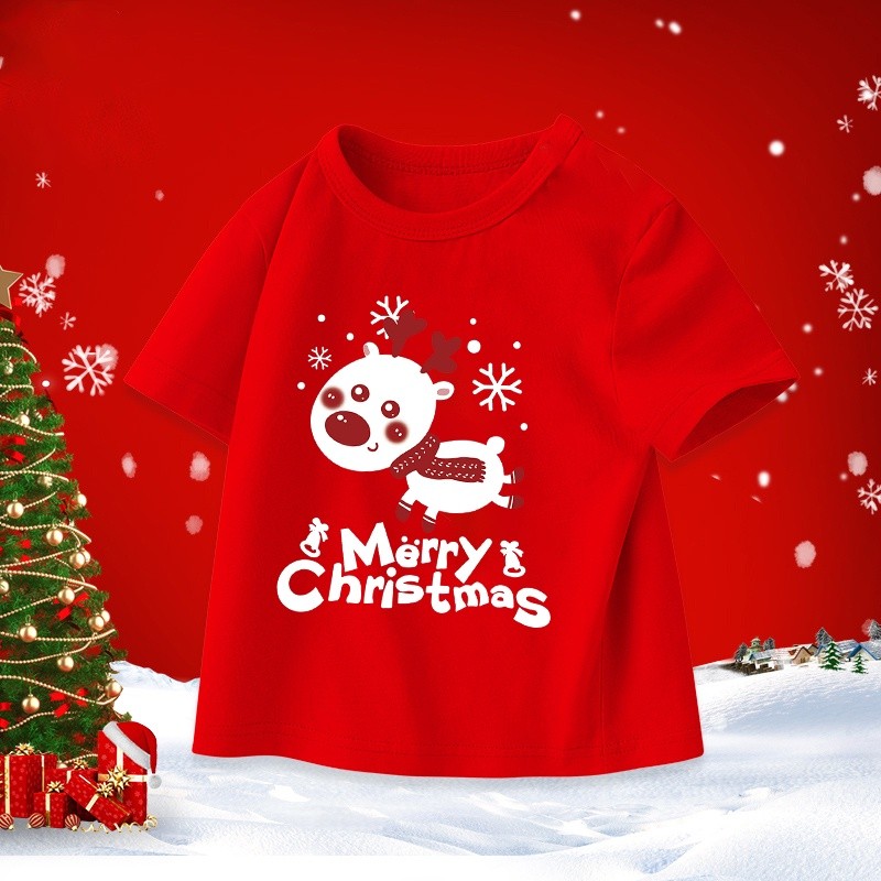 (จัดส่งตลอด 24 ชั่วโมง)KIDS PRINCESS เสื้อคริสต์มาสสําหรับเด็ก Merry Christmas เสื้อยืดแฟชั่นชายหญิงวันหยุดเสื้อยืดชุด
