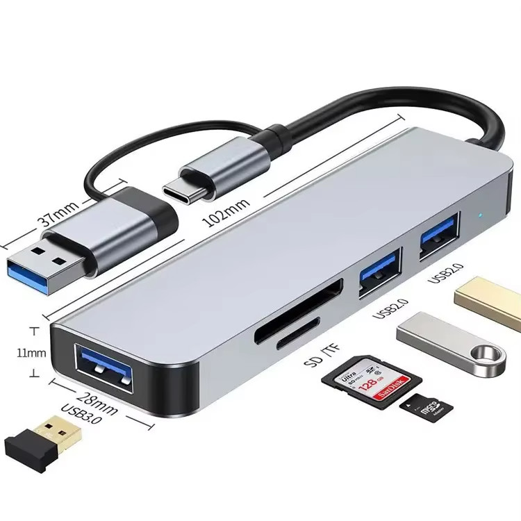 7 in 1 Multi-Port Adapter Docking Station Hub พร้อม USB3.0 TF SD Card Reader