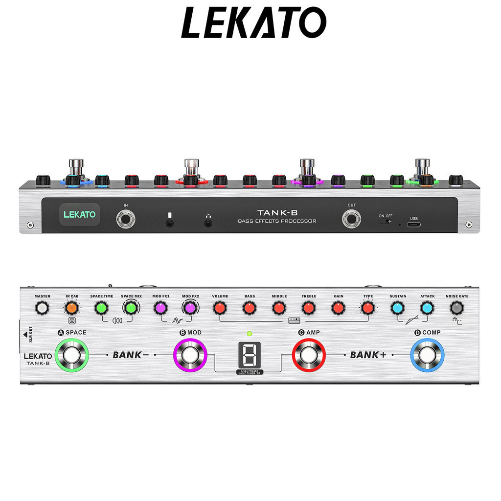 Lekato Tank-B Bass Multi Effects Pedal 36 Presets แก้ไข 4 โมดูล Amp Compressor Mod Space Reverb IR C