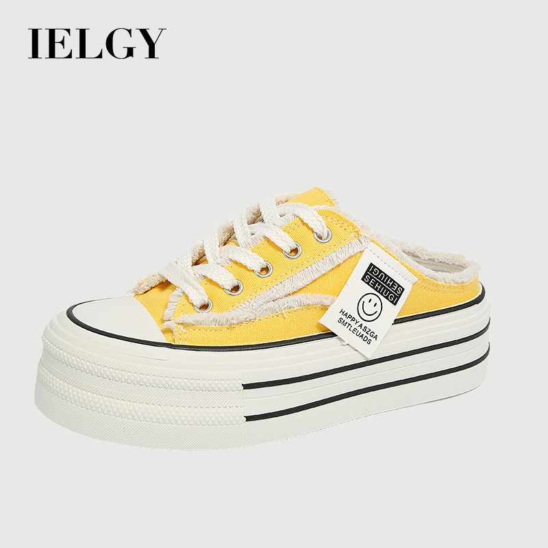 IELGY รองเท้าผ้าใบกันลื่นพื้นหนาสําหรับผู้หญิง