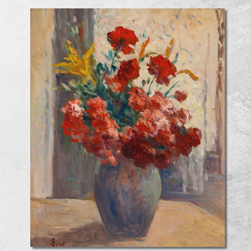 Bouquet Of Flowers In A Vase Maximilien Luce, mlc12 ภาพพิมพ์บนผ้าใบแคนวาส