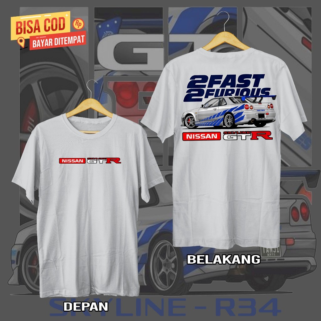 KINGS IDN NISSAN SKYLINE R34 2 FAST 2 FURIOUS BRIAN O CONNOR V3 ยานยนต์เสื้อยืด LOKALO