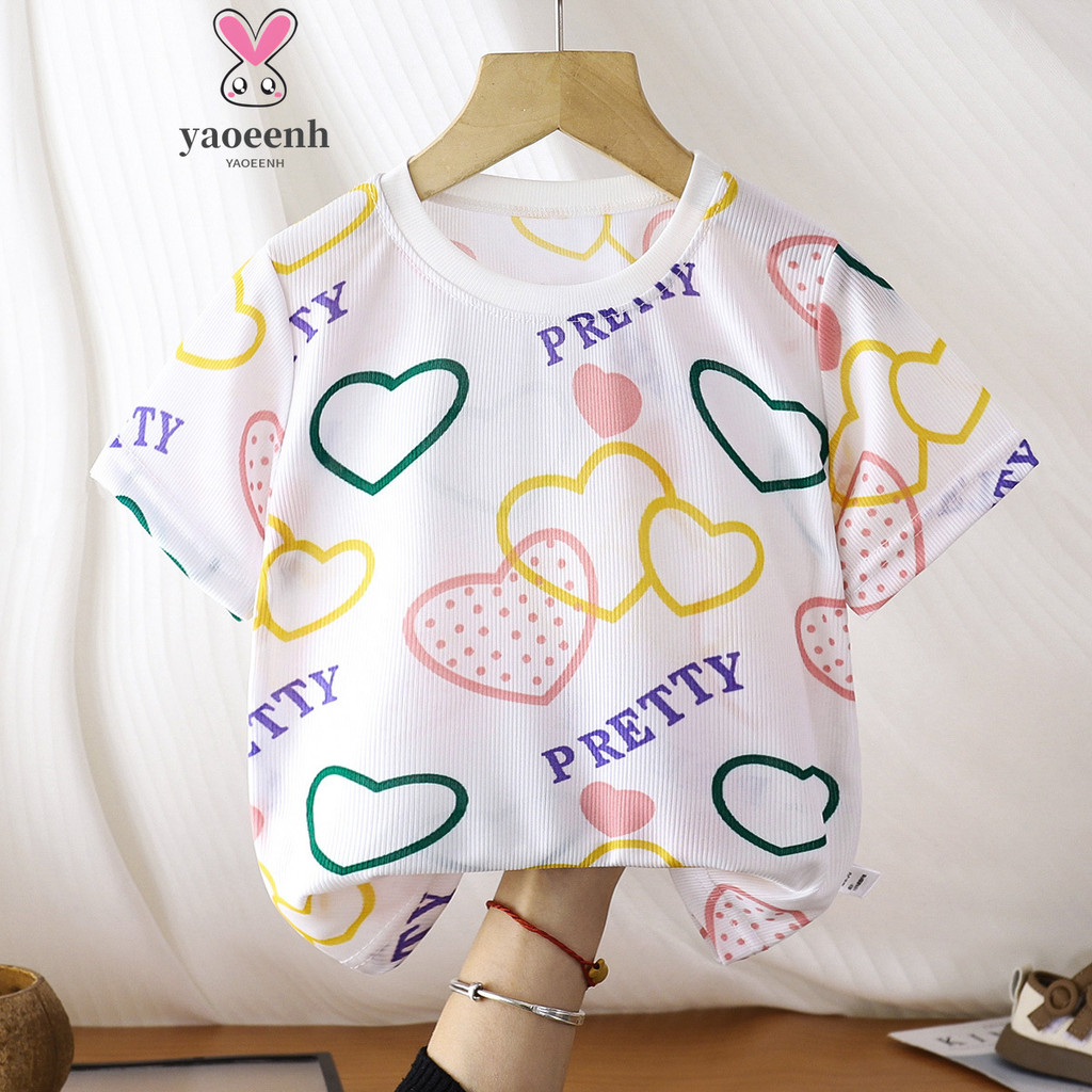 【YAOEENH】90-160 ซม.ฤดูร้อนชายหญิงสบายๆทุกการแข่งขันบางเสื้อยืดกลางเด็กใหญ่ผ้าไหมน้ําแข็ง ผ้าแจ็คการ์ด สดชื่นแขนสั้นพร้อม